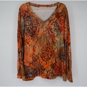 Soft Surroundings Artesia Tunic V Neck Long Sleeve Pullover Stretch Top Large